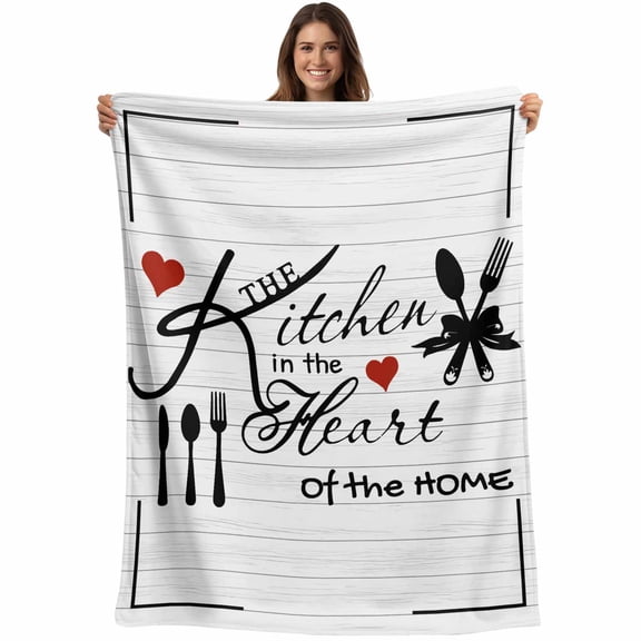 Flannel Fleece Throw Blanket Kitchen in The Home Words Lightweight Soft Plush Blankets,Red Heart Tableware Cozy Warm Throw Blanket for Couch Sofa Bed Car Office 40x50in
