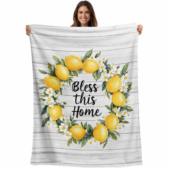 Flannel Fleece Throw Blanket Lemon Summer Flower Watercolor Lightweight Soft Plush Blankets,Bless Home Quote Farm Wood Grain Cozy Warm Throw Blanket for Couch Sofa Bed Car Office 40x60in