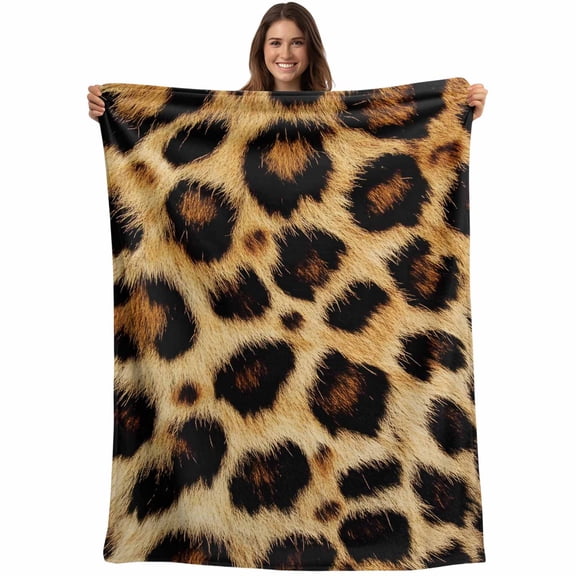 Flannel Fleece Throw Blanket Leopard Print Lightweight Soft Plush Blankets,Vintage Brown Abstract Animal Cozy Warm Throw Blanket for Couch Sofa Bed Car Office 40x50in