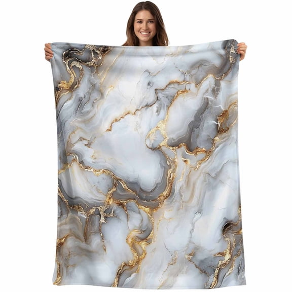 Flannel Fleece Throw Blanket Marble Texture Pattern Lightweight Soft Plush Blankets,Abstract Gold Striped Cozy Warm Throw Blanket for Couch Sofa Bed Car Office 40x50in