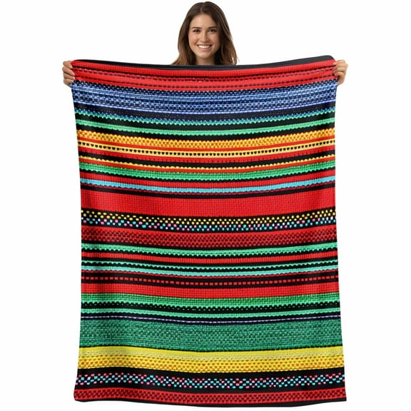 Flannel Fleece Throw Blanket Mexican Colorful Stripes Lightweight Soft Plush Blankets,Rainbow Lines Ethnic Style Cozy Warm Throw Blanket for Couch Sofa Bed Car Office All Season Use 40x50in