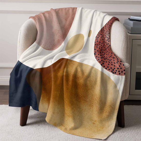 Flannel Fleece Throw Blanket Mid Century Abstract Geometric Lightweight Soft Plush Blankets,Minimalist Terracotta Aesthetic Cozy Warm Throw Blanket for Couch Sofa Bed Car Office 60x80in