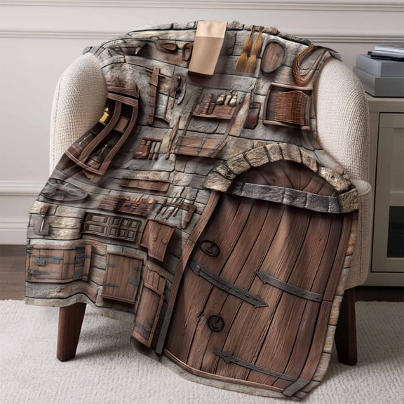 Flannel Fleece Throw Blanket Mid Century Retro Farmhouse Lightweight Soft Plush Blankets,Farm Wood Grain Brick Cozy Warm Throw Blanket for Couch Sofa Bed Car Office All Season Use 60x80in