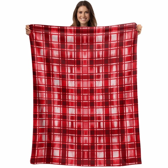 Flannel Fleece Throw Blanket Modern Red Buffalo Plaid Lightweight Soft Plush Blankets,Abstract Gradient Checkered Cozy Warm Throw Blanket for Couch Sofa Bed Car Office 40x50in