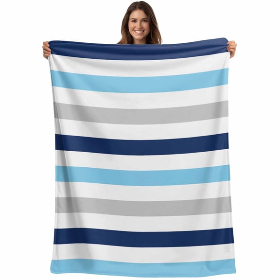 Flannel Fleece Throw Blanket Blue Gradient Stripes Geometric Lightweight Soft Plush Blankets,Minimalistic Line Cozy Warm Throw Blanket for Couch Sofa Bed Car Office All Season Use 40x50in