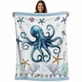 thumbnail image 1 of Flannel Fleece Throw Blanket Ocean Octopus Coral Starfish Lightweight Soft Plush Blankets,Sea Shell Nautical Compass Cozy Warm Throw Blanket for Couch Sofa Bed Car Office 40x50in, 1 of 9
