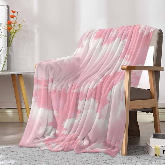 Flannel Fleece Throw Blanket Pink Sky Cloud Lightweight Soft Plush Blankets 30x40in, Clear Weather Clouds Sky Cozy Warm Throw Blanket for Couch Sofa Bed Car Office