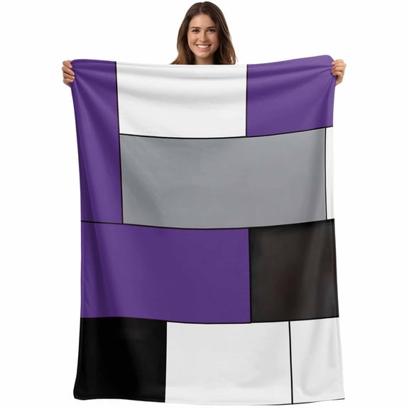 Flannel Fleece Throw Blanket Purple Black Gray Color Block Lightweight Soft Plush Blankets,Abstract Geometric Art Cozy Warm Throw Blanket for Couch Sofa Bed Car Office All Season Use 40x50in