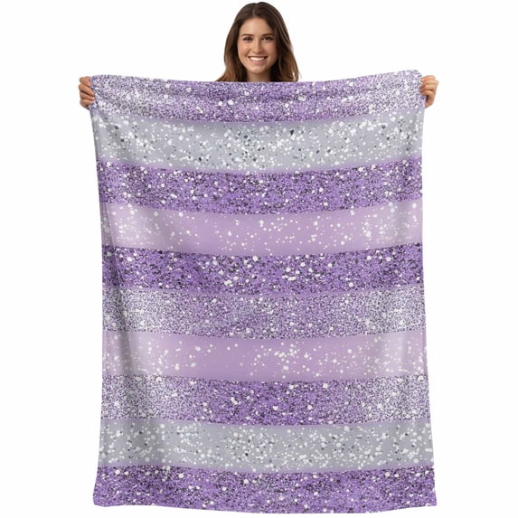 Flannel Fleece Throw Blanket Purple Gradient Stripes Dots Lightweight Soft Plush Blankets,Line Geometric Cozy Warm Throw Blanket for Couch Sofa Bed Car Office All Season Use 40x50in