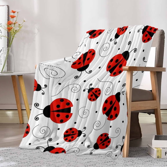 Flannel Fleece Throw Blanket Red Ladybug Seamless Lightweight Soft Plush Blankets 30x40in, Funny Cartoon Cozy Warm Throw Blanket for Couch Sofa Bed Car Office