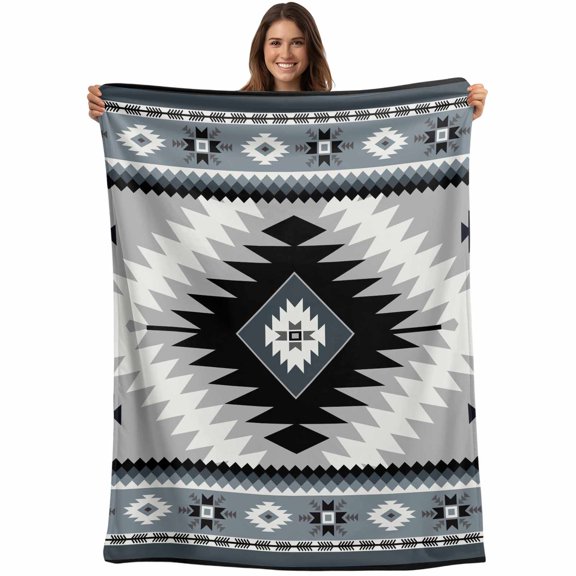 Flannel Fleece Throw Blanket Retro Aztec Color Block Lightweight Soft Plush Blankets,Ethnic Style Cozy Warm Throw Blanket for Couch Sofa Bed Car Office All Season Use 40x50in