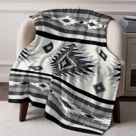 Flannel Fleece Throw Blanket Retro Aztec Ethnic Style Lightweight Soft Plush Blankets,Abstract Geometric Cozy Warm Throw Blanket for Couch Sofa Bed Car Office All Season Use 60x80in