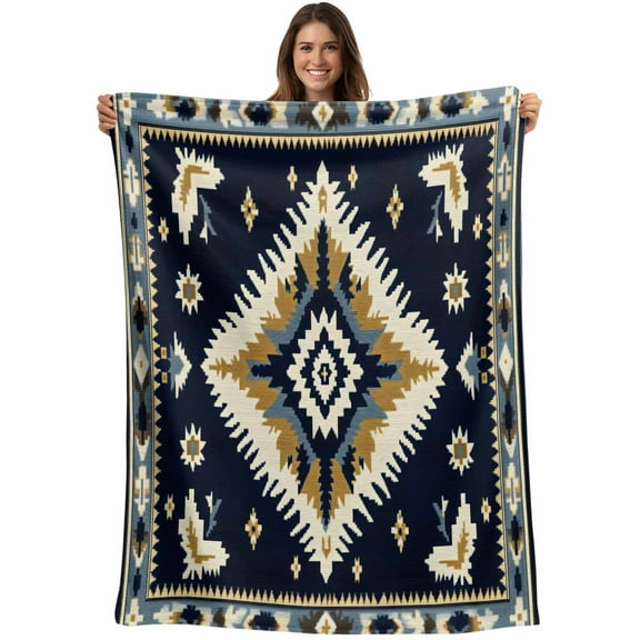 Flannel Fleece Throw Blanket Retro Aztec Ethnic Style Lightweight Soft Plush Blankets,Abstract Geometric Stripes Cozy Warm Throw Blanket for Couch Sofa Bed Car Office All Season Use 40x60in