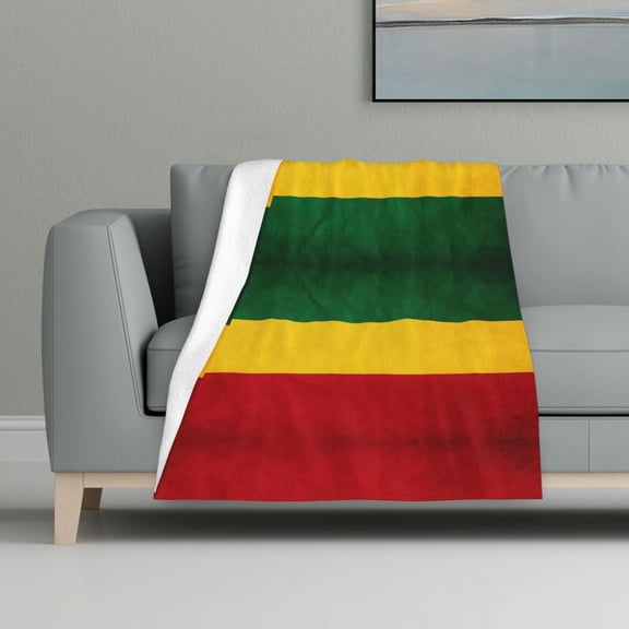 Flannel Fleece Throw Blanket Retro Reggae-Rastafarian Flag Print Lightweight Super Soft Cozy Plush Blanket 32 X 48 Inches