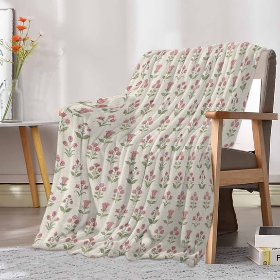 Flannel Fleece Throw Blanket Romantic Pink Flowers Lightweight Soft Plush Blankets 30x40in, Tiny Rosebud Ditsy Floral Cozy Warm Throw Blanket for Couch Sofa Bed Car Office