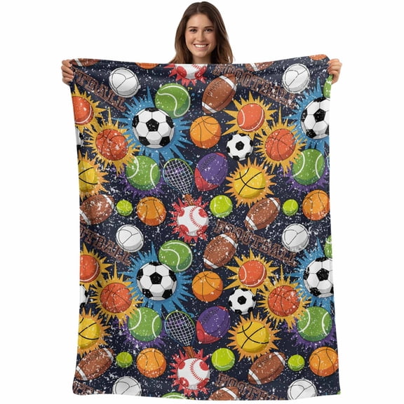 Flannel Fleece Throw Blanket Rugby Football Basketball Sports Lightweight Soft Plush Blankets,Watercolor Graffiti Style Cozy Warm Throw Blanket for Couch Sofa Bed Car Office All Season Use 40x50in