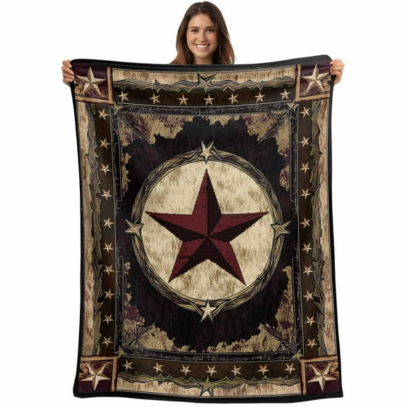 Flannel Fleece Throw Blanket Rustic Texas Western Stars on Wooden Lightweight Soft Plush Blankets,Vintage Farmhouse Wood Cozy Warm Throw Blanket for Couch Sofa Bed Car Office 40x50in