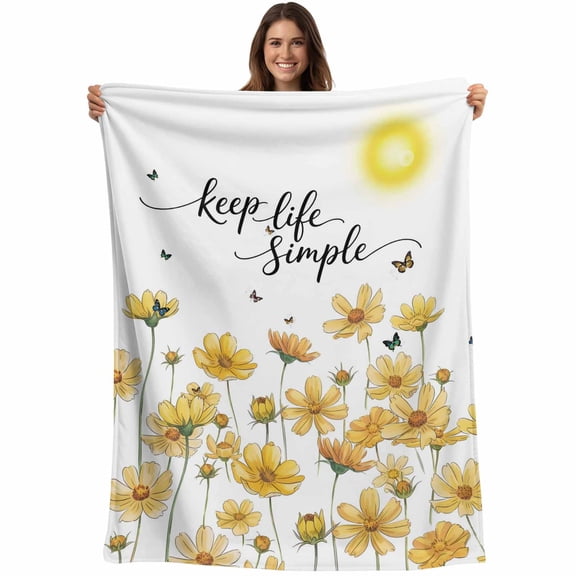 Flannel Fleece Throw Blanket Rustic Yellow Flower Butterfly Lightweight Soft Plush Blankets,Farmhouse Pastoral Plant Cozy Warm Throw Blanket for Couch Sofa Bed Car Office 40x50in