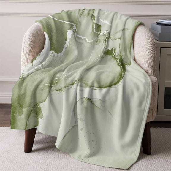 Flannel Fleece Throw Blanket Sage Green Marble Fluid Art Lightweight Soft Plush Blankets,Water Wave Ripple Cozy Warm Throw Blanket for Couch Sofa Bed Car Office All Season Use 60x80in