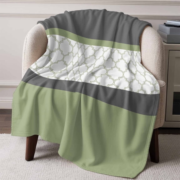 Flannel Fleece Throw Blanket Sage Green Morocco Pattern Lightweight Soft Plush Blankets,Stitching Art Cozy Warm Throw Blanket for Couch Sofa Bed Car Office All Season Use 60x80in