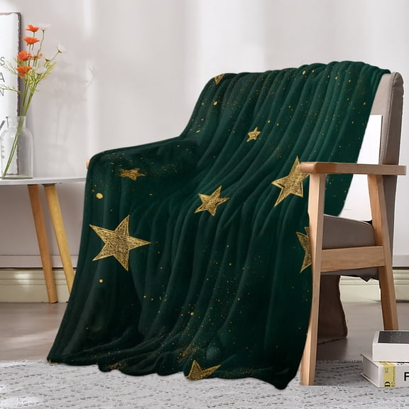 Flannel Fleece Throw Blanket Seamless Gold Star on Hunter Green Lightweight Soft Plush Blankets 30x40in, Dream Starry Sky Cozy Warm Throw Blanket for Couch Sofa Bed Car Office
