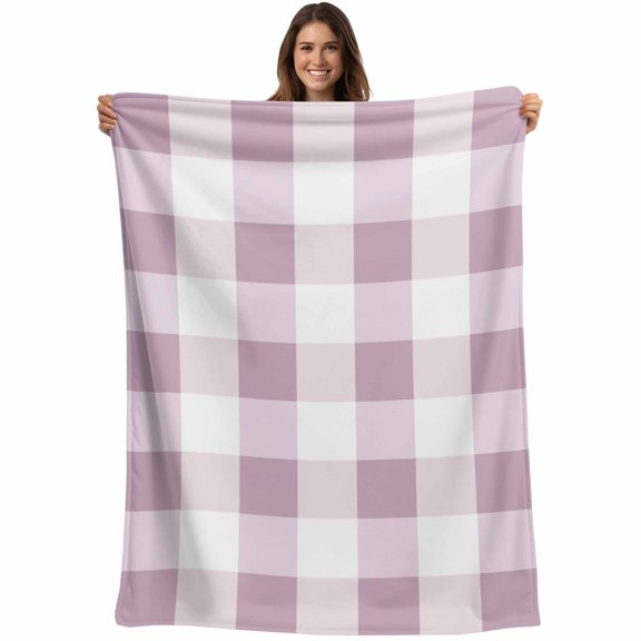Flannel Fleece Throw Blanket Simple White Pink Buffalo Checker Lightweight Soft Plush Blankets,Plaid Gingham Spring Cozy Warm Throw Blanket for Couch Sofa Bed Car Office 40x50in