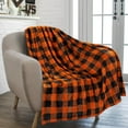 thumbnail image 1 of Flannel Fleece Throw Blanket for Sofa Couch Bed | Super Soft Buffalo Plaid Pattern Checkered Decorative Throw | Warm Cozy Lightweight Microfiber | 60x80 Inches Orange Black, 1 of 6