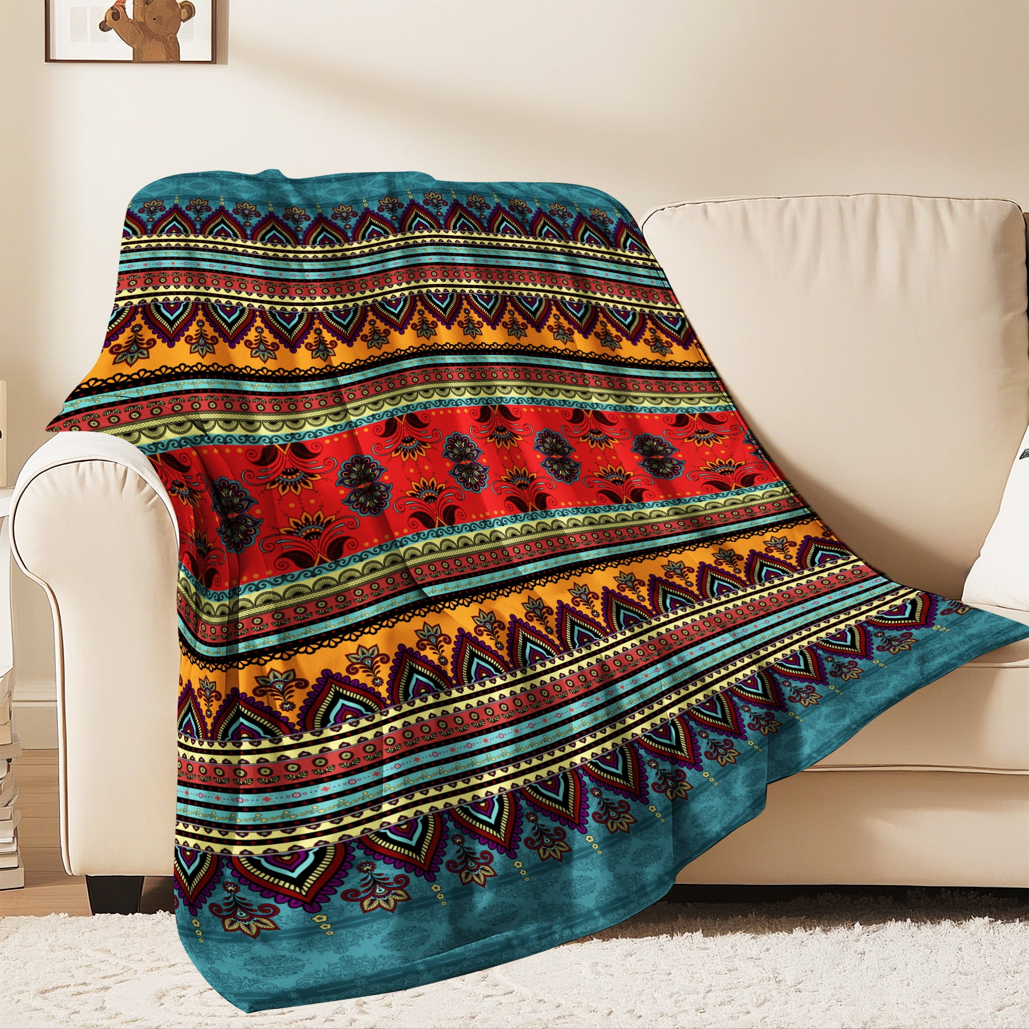 Flannel Fleece Throw Blanket, Soft Large Throw Blanket, Lightweight Cozy Plush Throw Blanket Fit Sofa Bed, 30"x40", Bohemian Stripes