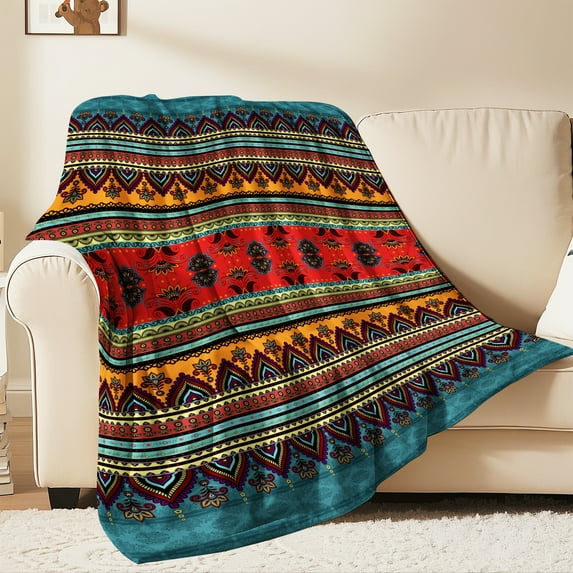Flannel Fleece Throw Blanket, Soft Large Throw Blanket, Lightweight Cozy Plush Throw Blanket Fit Sofa Bed, 30"x40", Bohemian Stripes