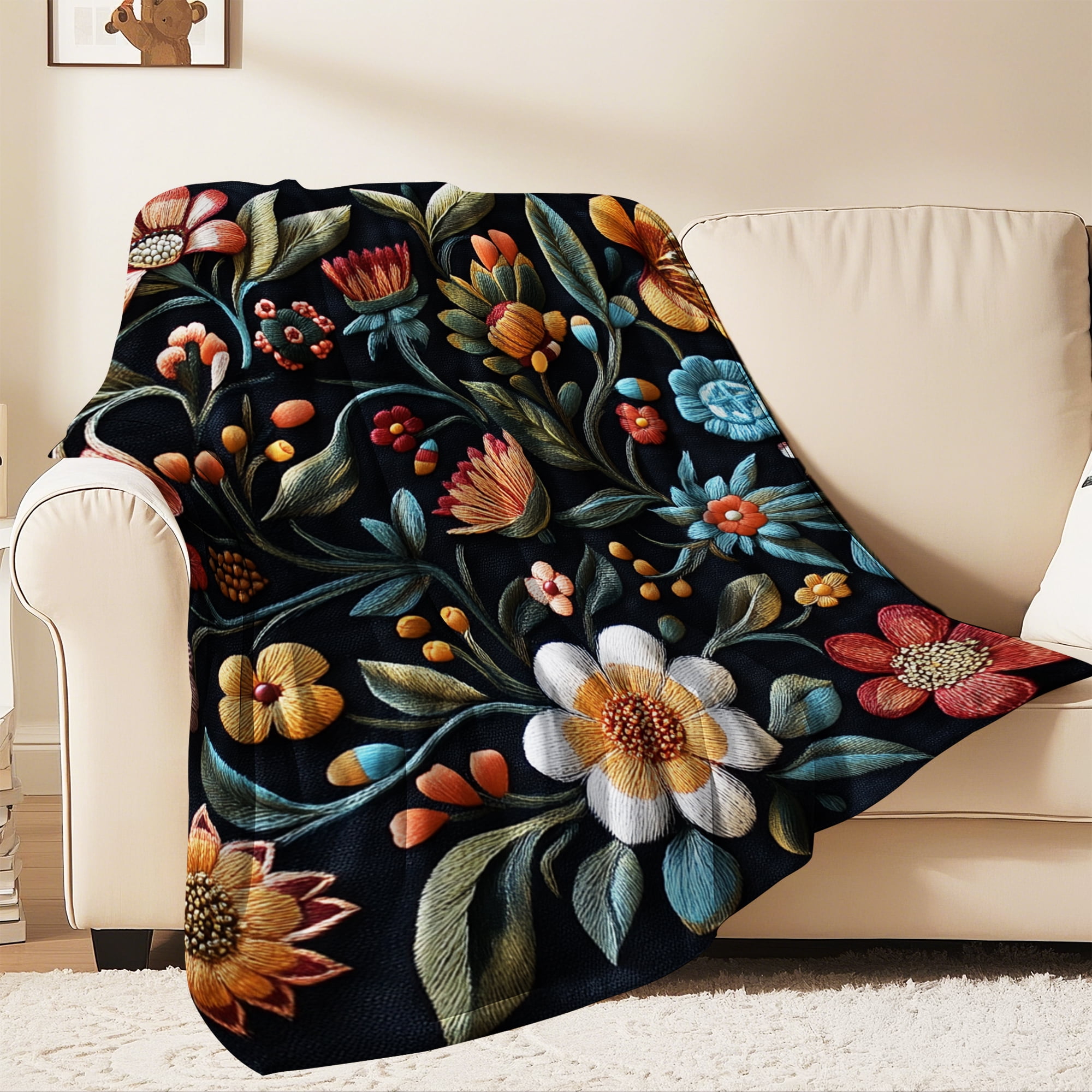 Flannel Fleece Throw Blanket, Soft Large Throw Blanket, Lightweight Cozy Plush Throw Blanket Fit Sofa Bed, 30"x40", Florals