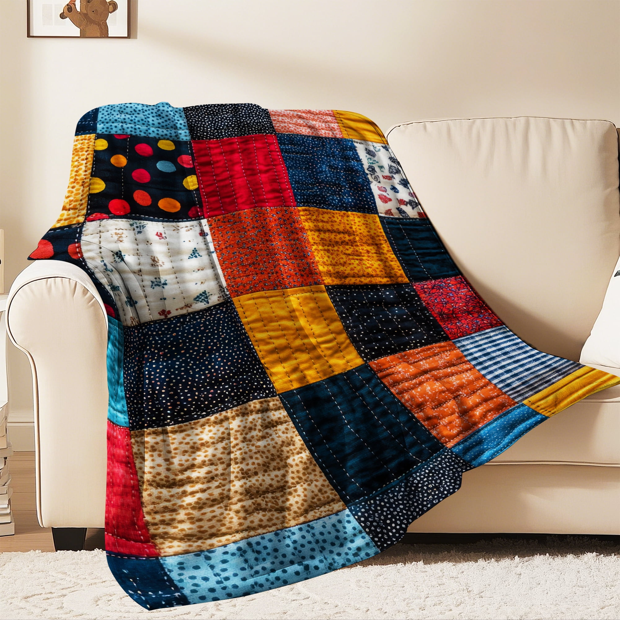 Flannel Fleece Throw Blanket, Soft Large Throw Blanket, Lightweight Cozy Plush Throw Blanket Fit Sofa Bed, 30"x40", Patchwork Floral Pattern