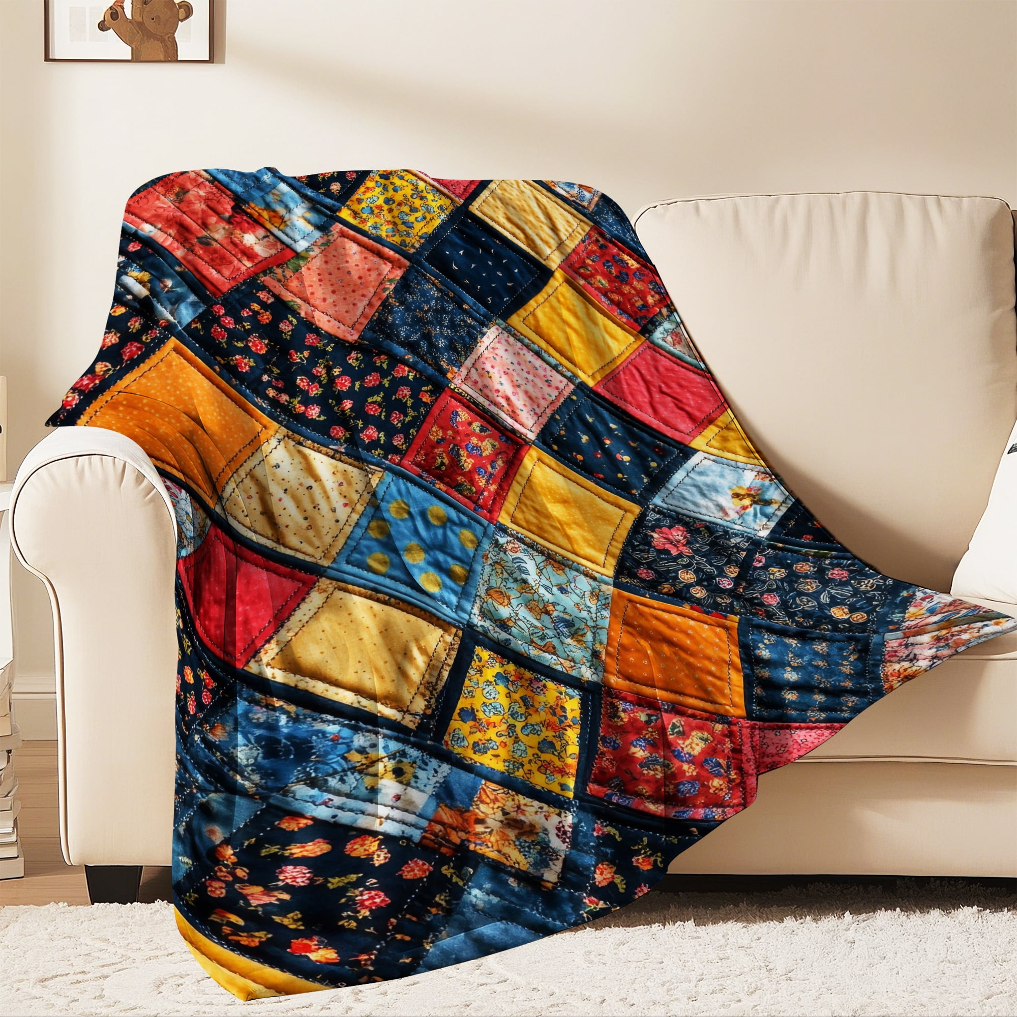 Flannel Fleece Throw Blanket, Soft Large Throw Blanket, Lightweight Cozy Plush Throw Blanket Fit Sofa Bed, 30"x40", Patchwork Floral Pattern