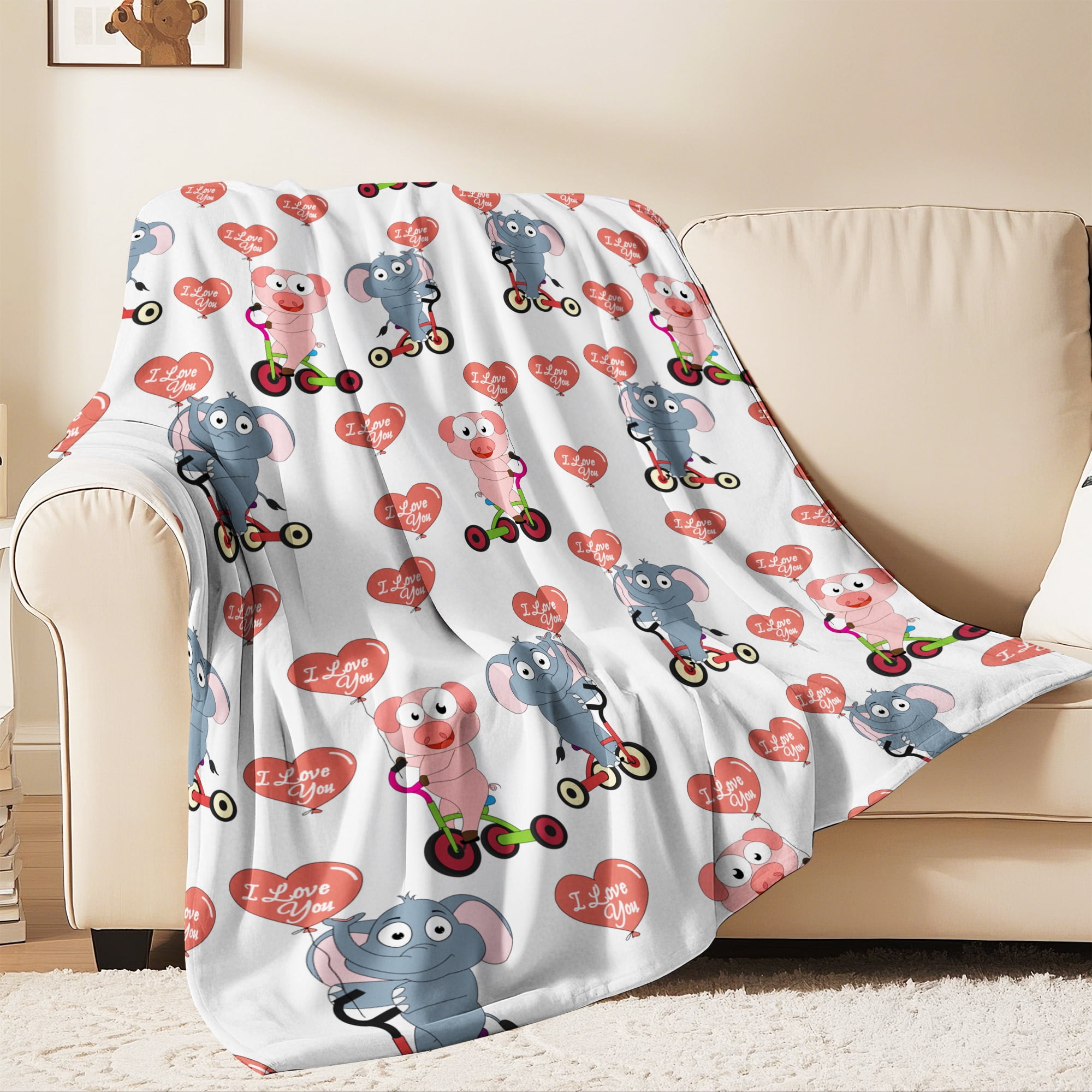 Flannel Fleece Throw Blanket, Soft Large Throw Blanket, Lightweight Cozy Plush Throw Blanket Fit Sofa Bed, 30"x40", Pigs and Elephants