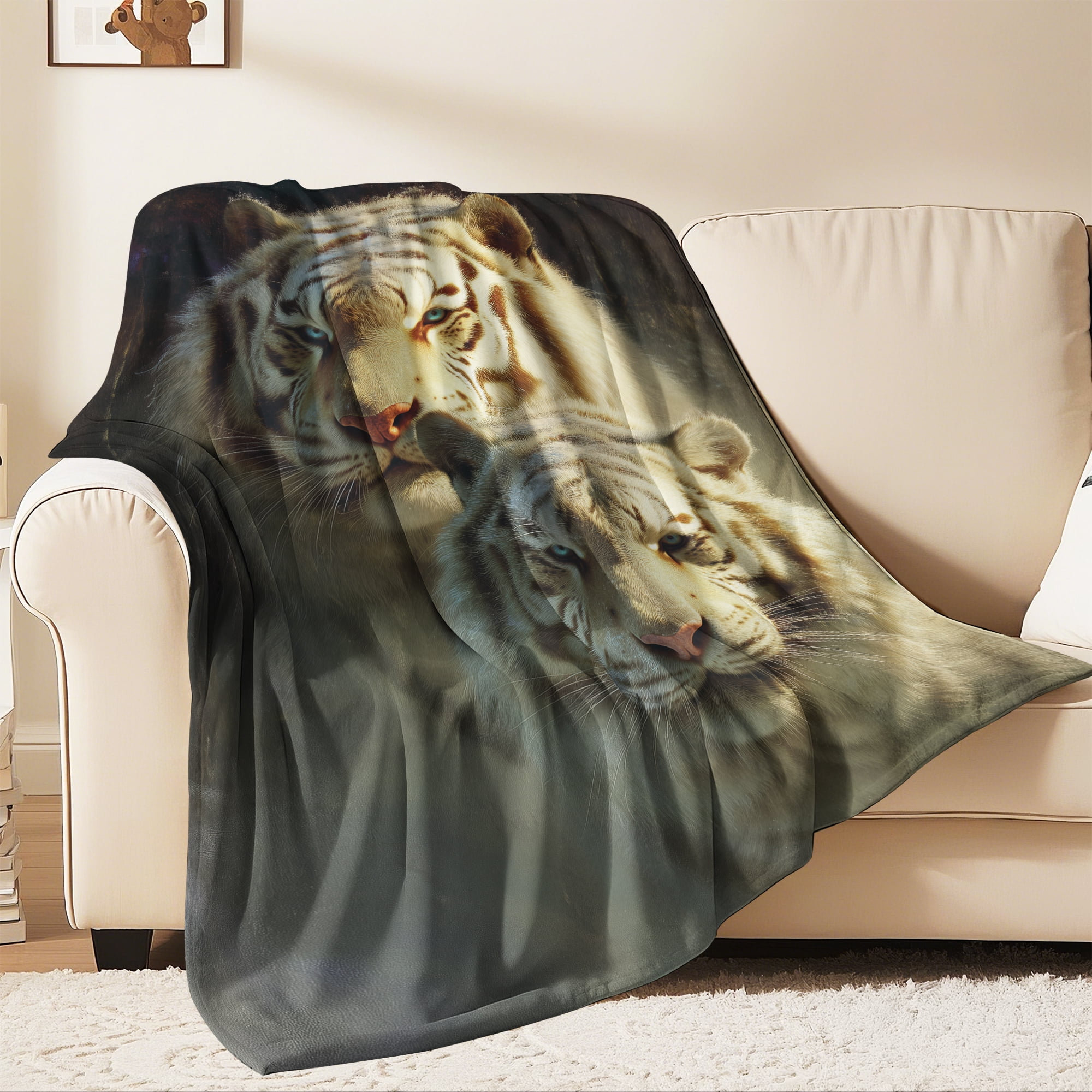 Flannel Fleece Throw Blanket, Soft Large Throw Blanket, Lightweight Cozy Plush Throw Blanket Fit Sofa Bed, 30"x40", Tigers