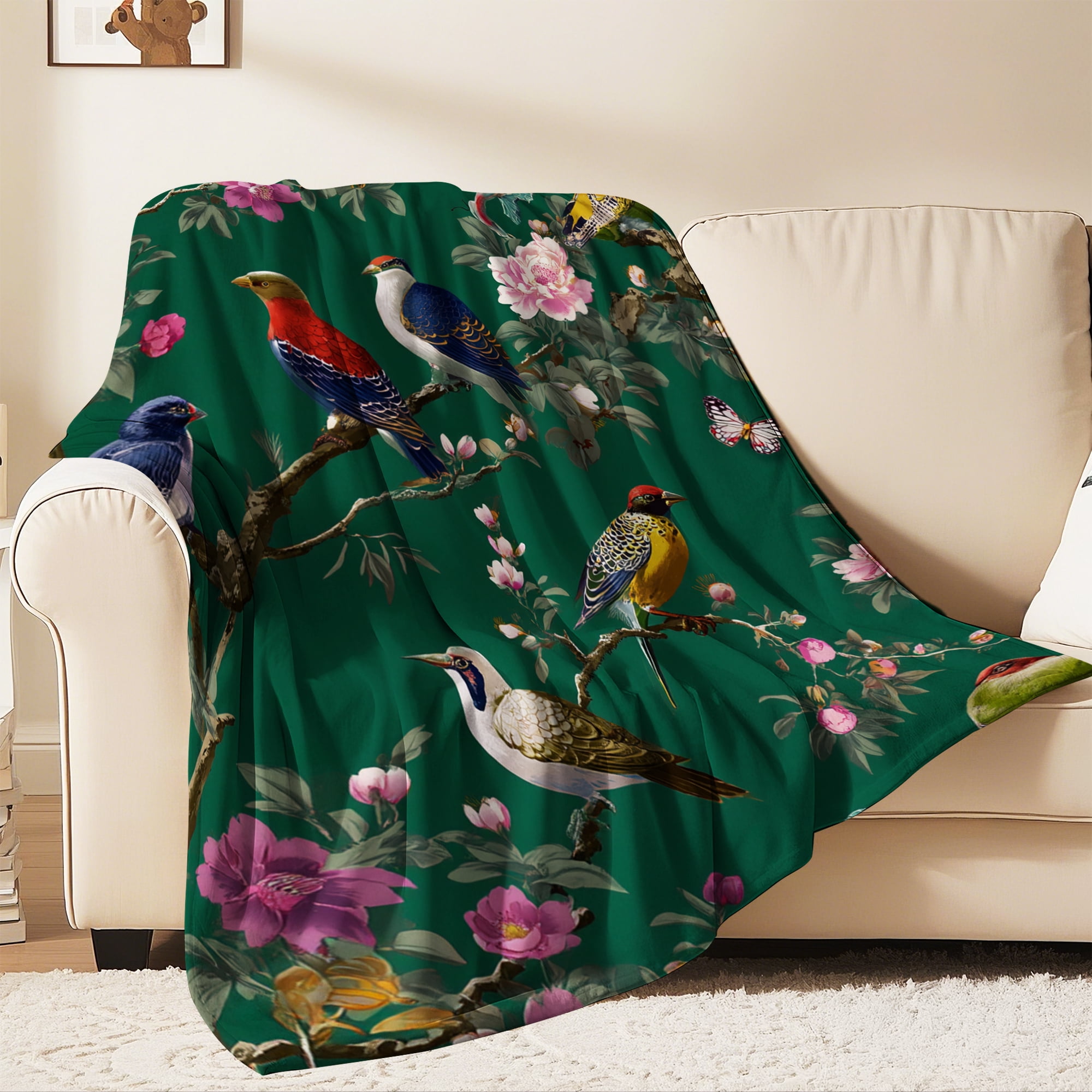 Flannel Fleece Throw Blanket, Soft Large Throw Blanket, Lightweight Cozy Plush Throw Blanket Fit Sofa Bed, 40"x50", Birds