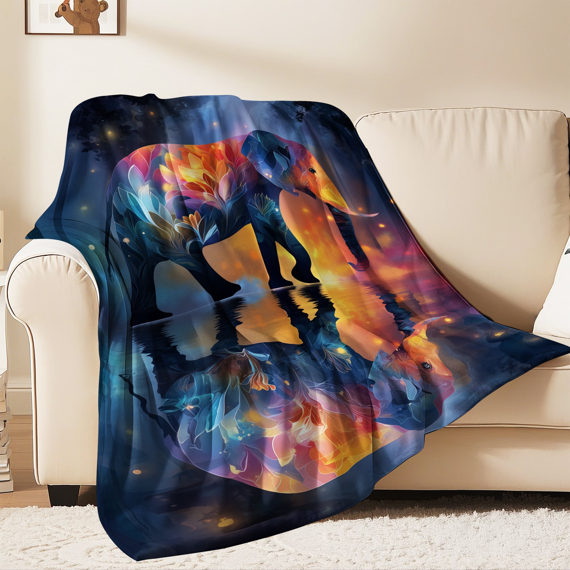 Flannel Fleece Throw Blanket, Soft Large Throw Blanket, Lightweight Cozy Plush Throw Blanket Fit Sofa Bed, 40"x50", Elephant