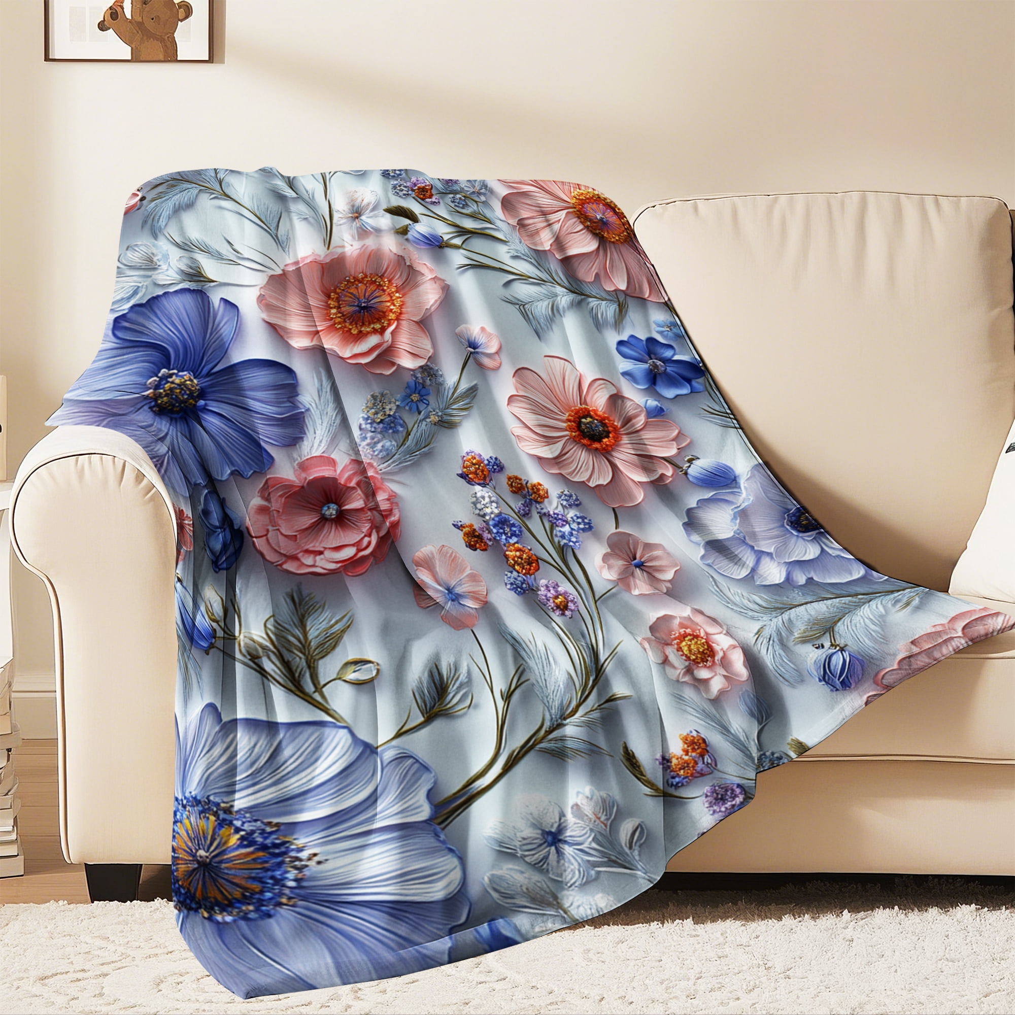 Flannel Fleece Throw Blanket, Soft Large Throw Blanket, Lightweight Cozy Plush Throw Blanket Fit Sofa Bed, 40"x50", Florals