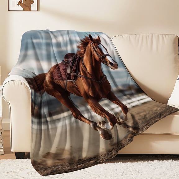 Flannel Fleece Throw Blanket, Soft Large Throw Blanket, Lightweight Cozy Plush Throw Blanket Fit Sofa Bed, 40"x50", Horse