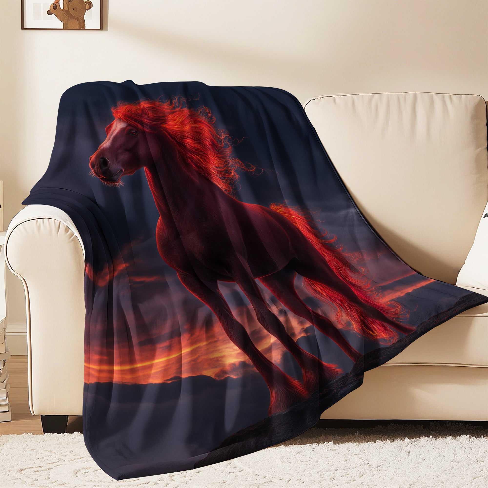 Flannel Fleece Throw Blanket, Soft Large Throw Blanket, Lightweight Cozy Plush Throw Blanket Fit Sofa Bed, 40"x50", Horse