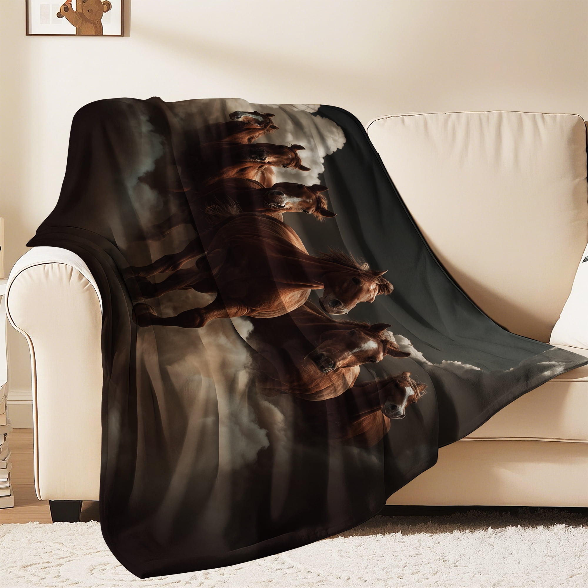 Flannel Fleece Throw Blanket, Soft Large Throw Blanket, Lightweight Cozy Plush Throw Blanket Fit Sofa Bed, 40"x50", Horses