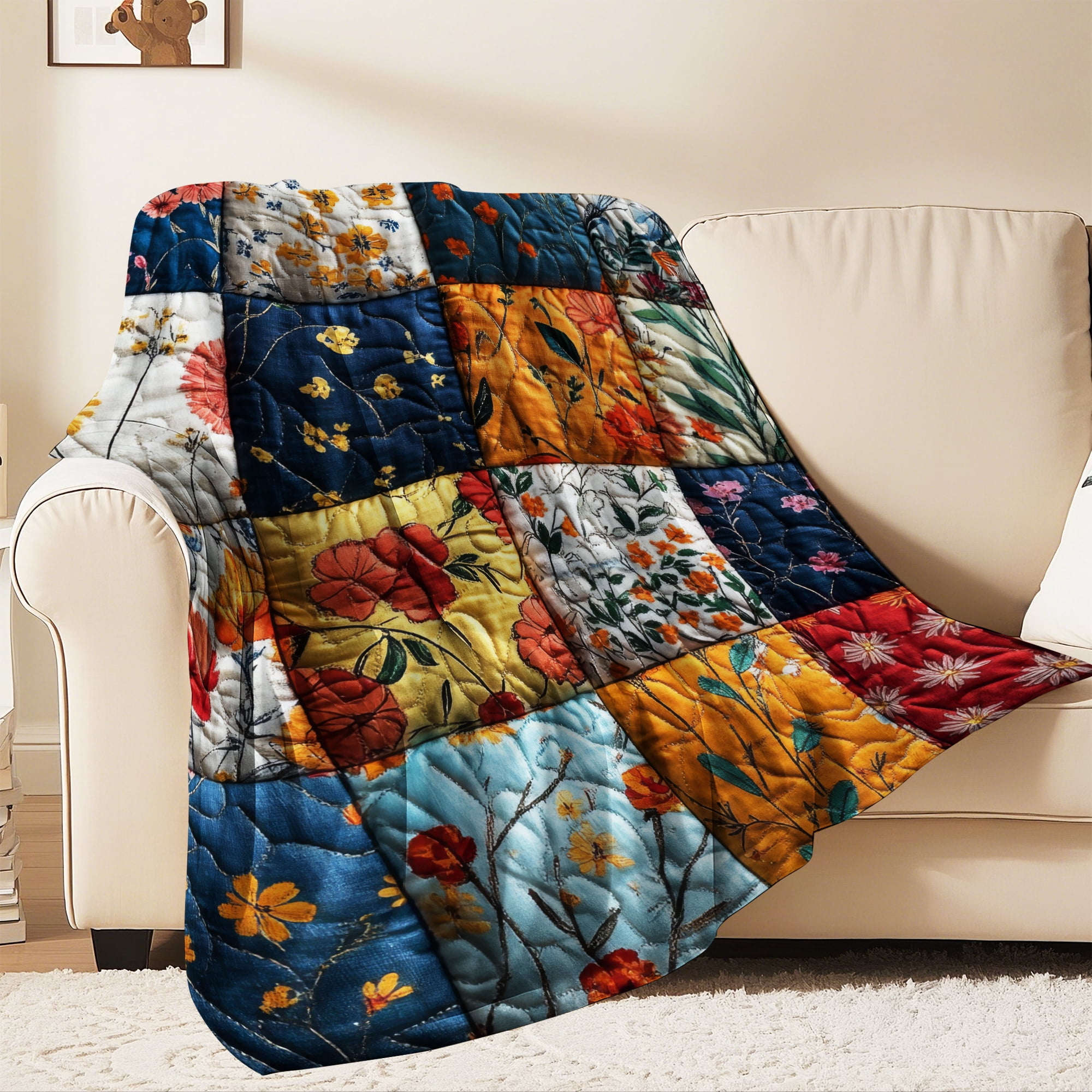 Flannel Fleece Throw Blanket, Soft Large Throw Blanket, Lightweight Cozy Plush Throw Blanket Fit Sofa Bed, 40"x50", Patchwork Floral Pattern