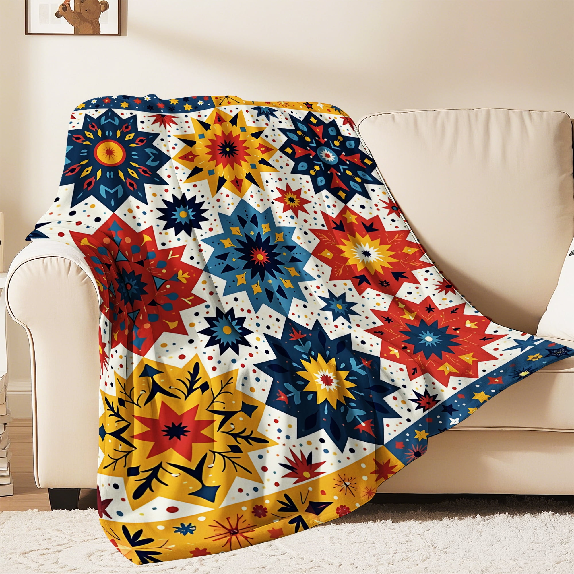 Flannel Fleece Throw Blanket, Soft Large Throw Blanket, Lightweight Cozy Plush Throw Blanket Fit Sofa Bed, 40"x50", Patchwork Floral Pattern