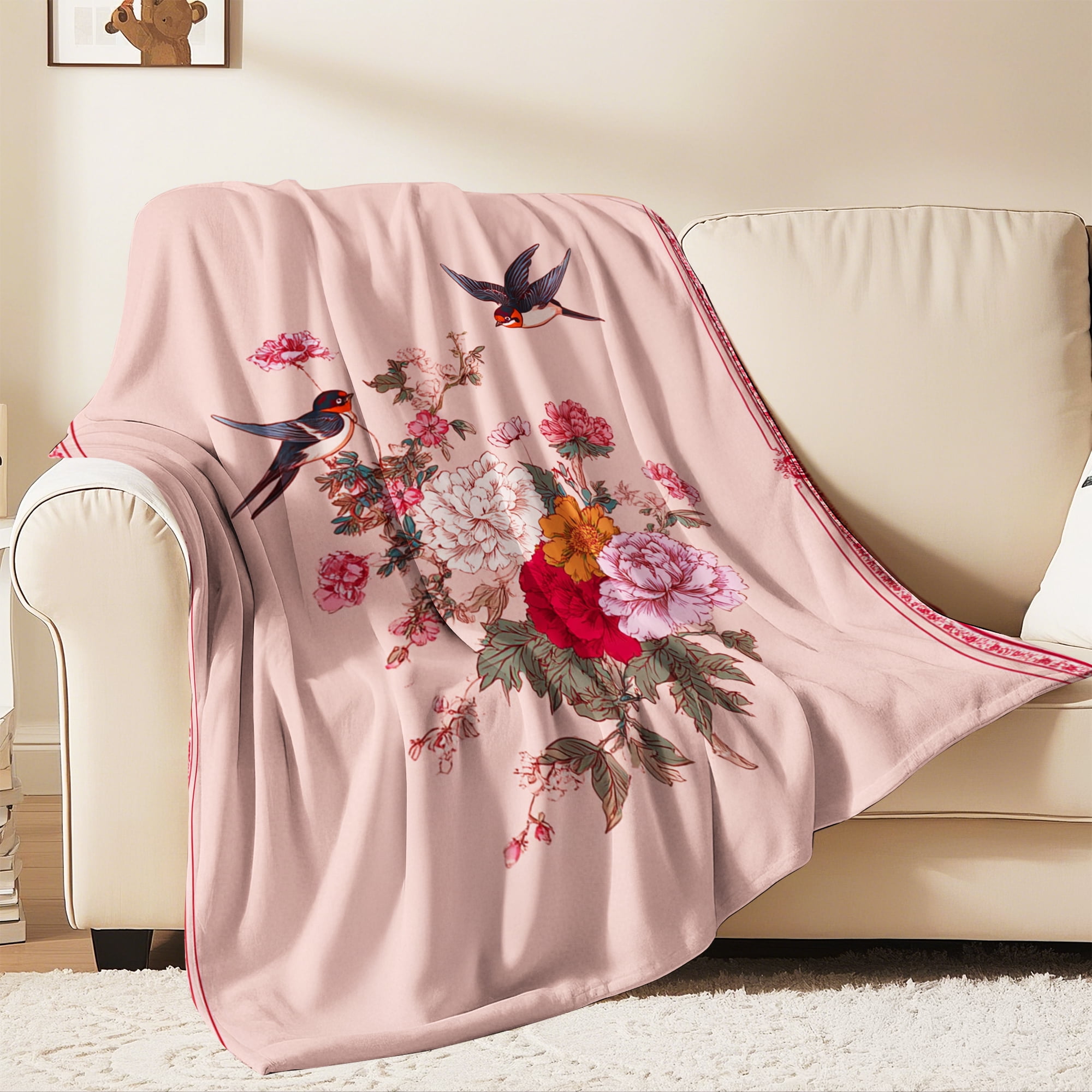 Flannel Fleece Throw Blanket, Soft Large Throw Blanket, Lightweight Cozy Plush Throw Blanket Fit Sofa Bed, 50"x60", Birds