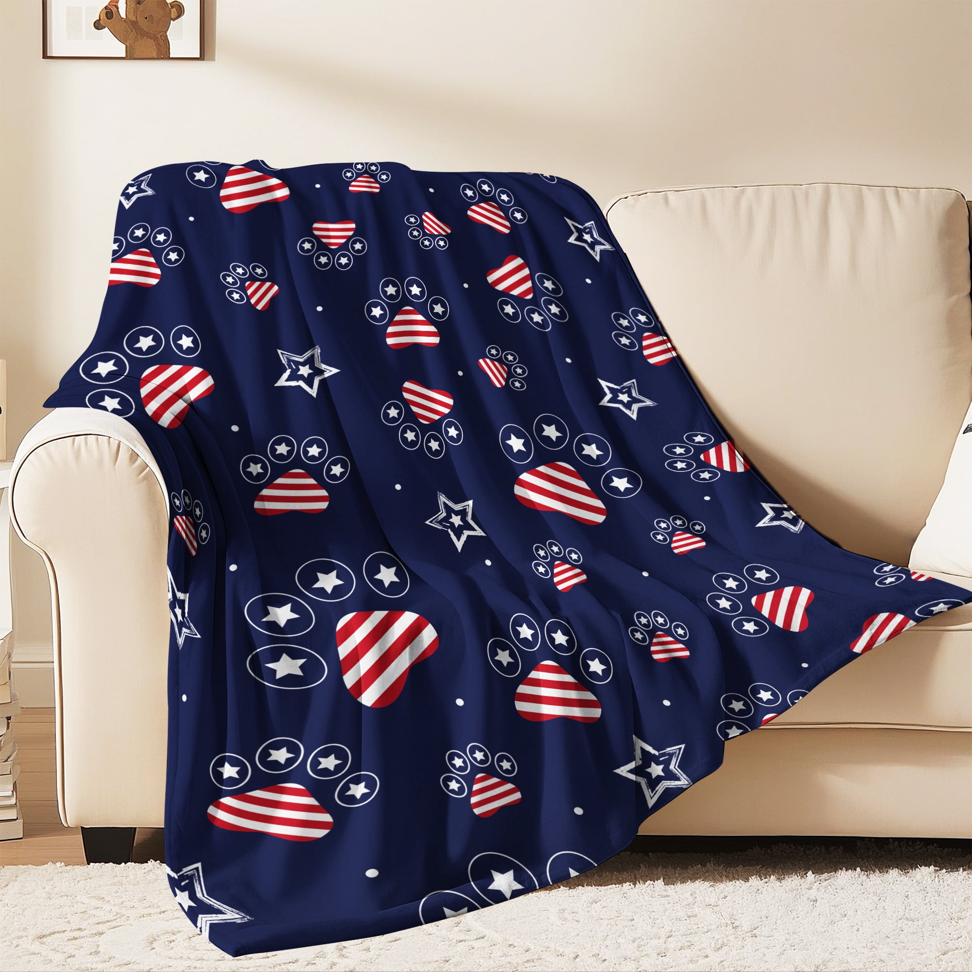 Flannel Fleece Throw Blanket, Soft Large Throw Blanket, Lightweight Cozy Plush Throw Blanket Fit Sofa Bed, 50"x60", Dog Paws