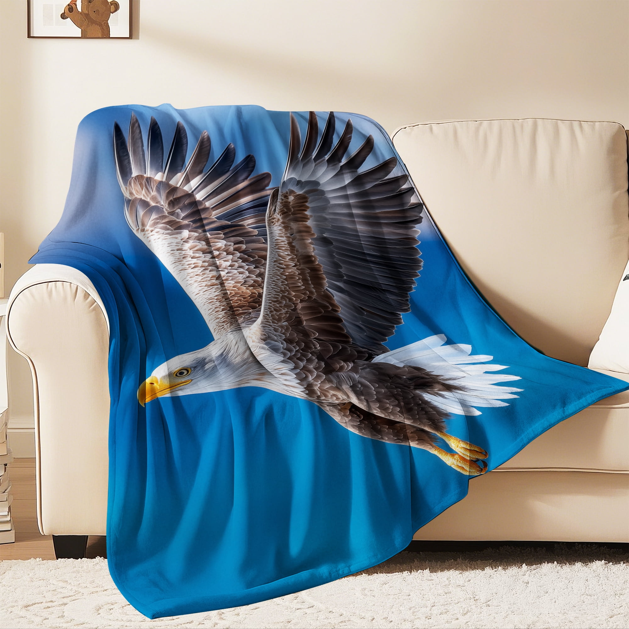 Flannel Fleece Throw Blanket, Soft Large Throw Blanket, Lightweight Cozy Plush Throw Blanket Fit Sofa Bed, 50"x60", Eagle