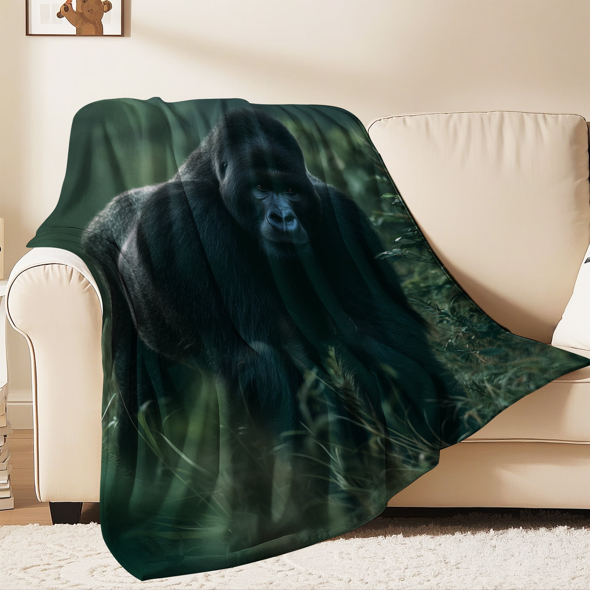 Flannel Fleece Throw Blanket, Soft Large Throw Blanket, Lightweight Cozy Plush Throw Blanket Fit Sofa Bed, 50"x60", Gorillas