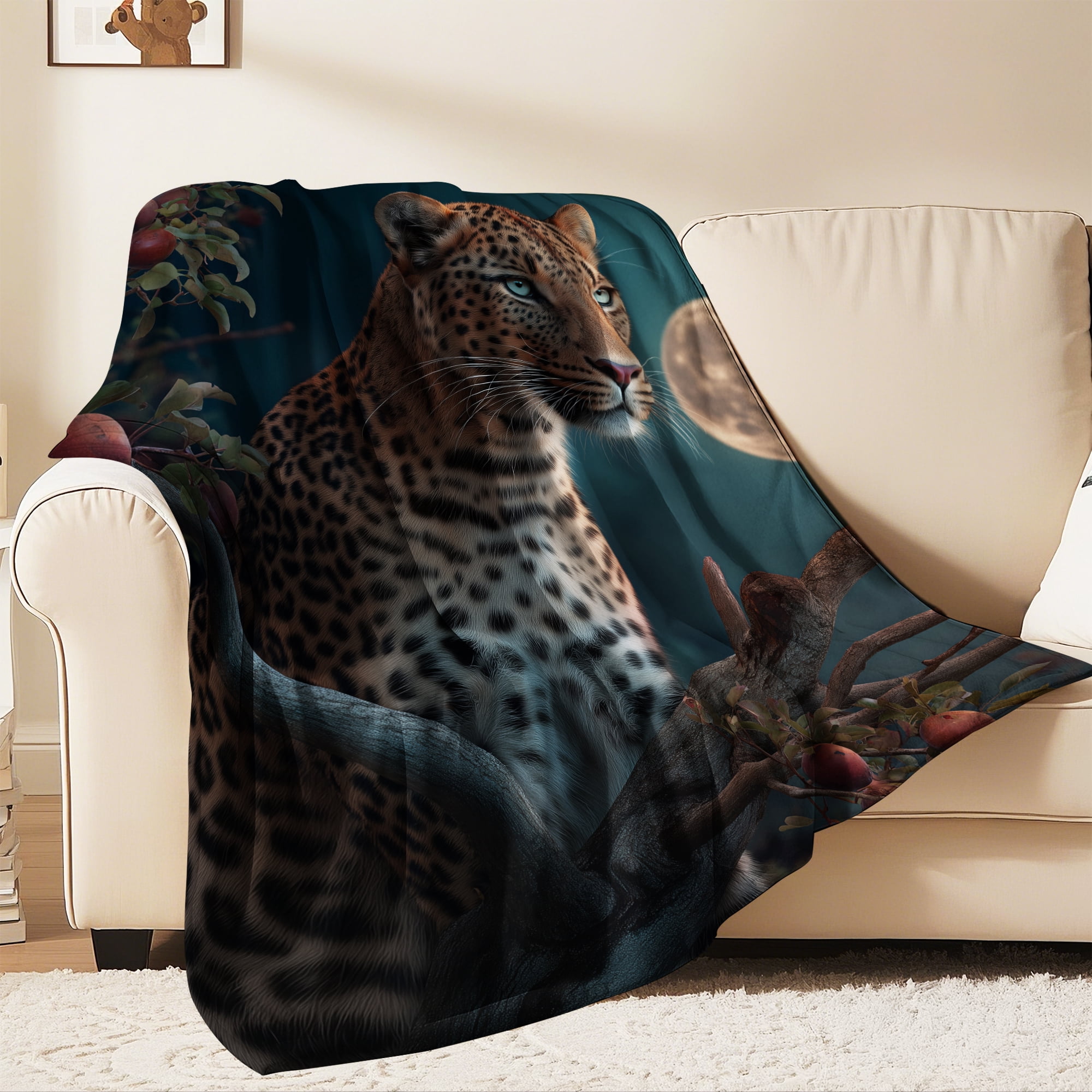 Flannel Fleece Throw Blanket, Soft Large Throw Blanket, Lightweight Cozy Plush Throw Blanket Fit Sofa Bed, 50"x60", Leopard