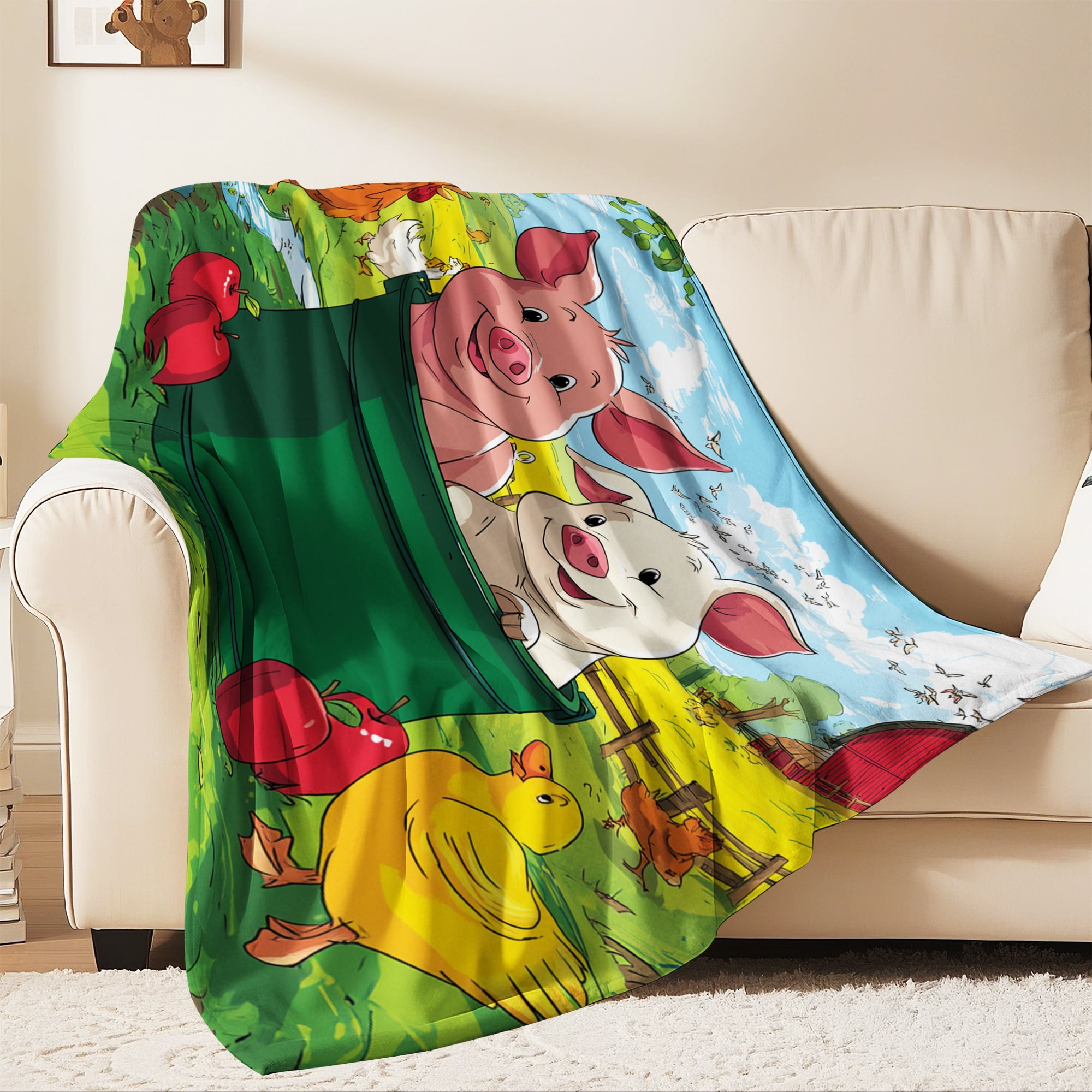 Flannel Fleece Throw Blanket, Soft Large Throw Blanket, Lightweight Cozy Plush Throw Blanket Fit Sofa Bed, 50"x60", Pigs