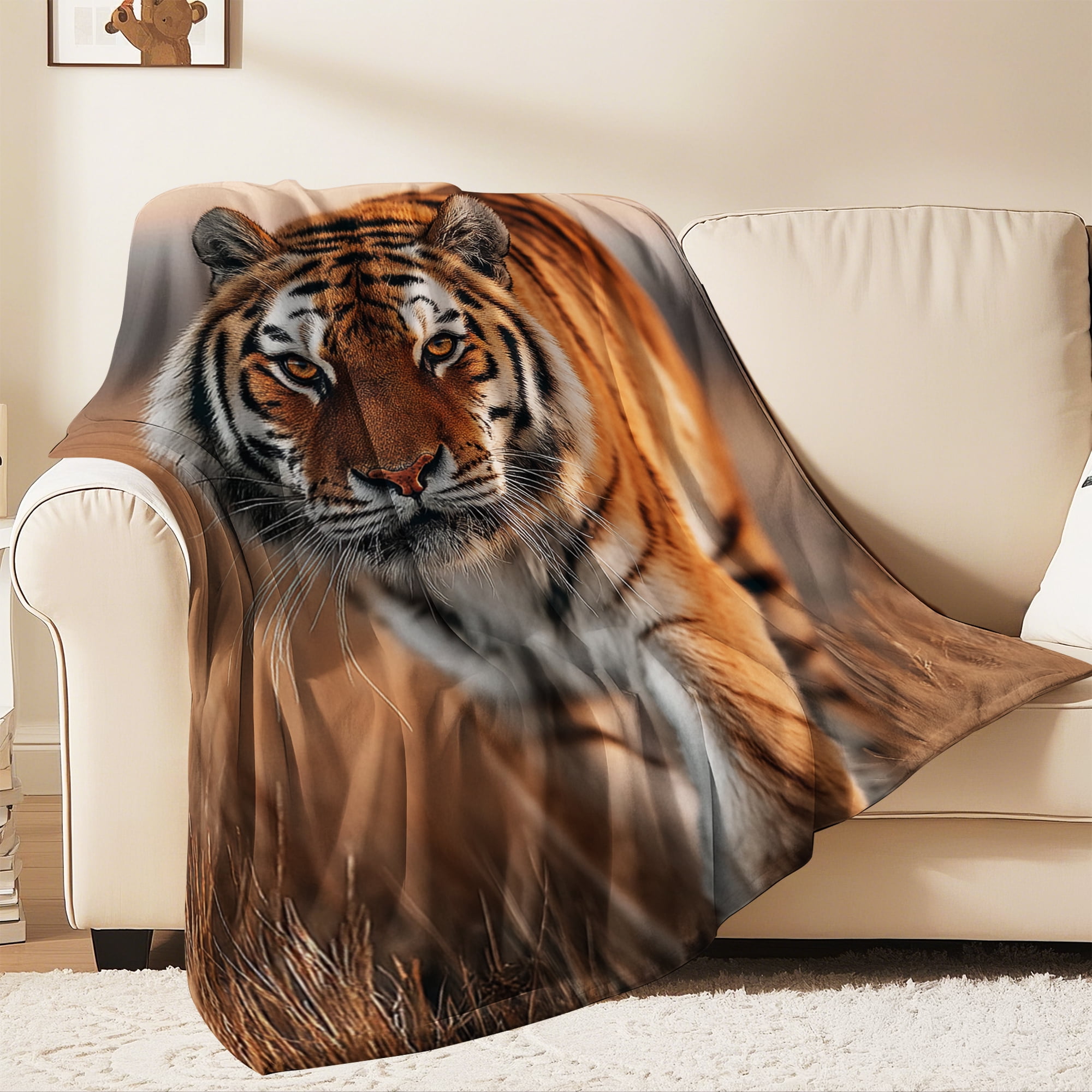 Flannel Fleece Throw Blanket, Soft Large Throw Blanket, Lightweight Cozy Plush Throw Blanket Fit Sofa Bed, 50"x60", Tiger