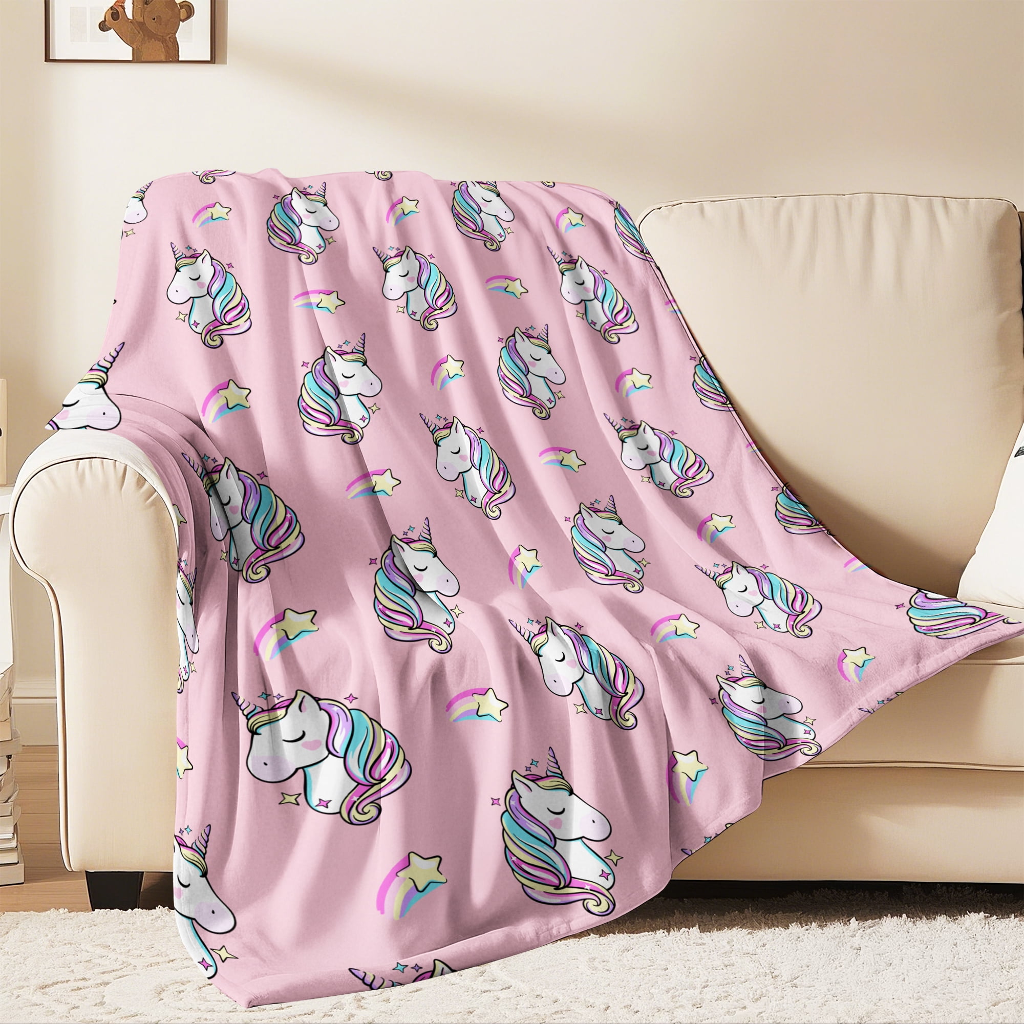 Flannel Fleece Throw Blanket, Soft Large Throw Blanket, Lightweight Cozy Plush Throw Blanket Fit Sofa Bed, 50"x60", Unicorn